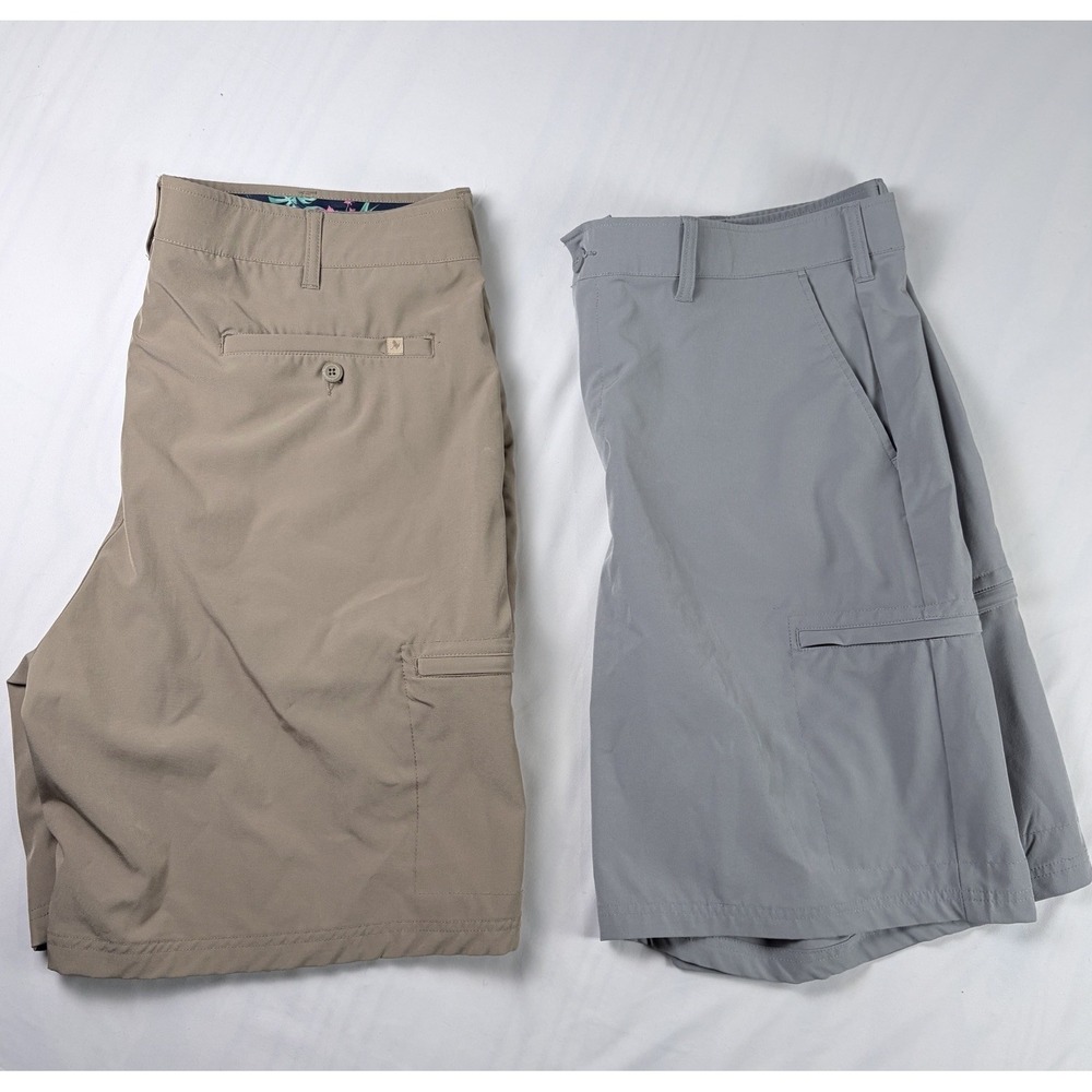 Birdie Bound Shorts Men's Sz 40 Lot Of 2 Cargo Golf Fly Zip 9" Inseam Tan Gray